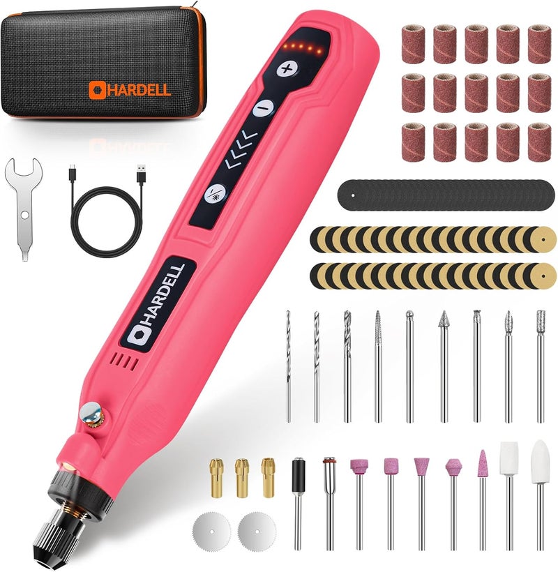 ARDELL Mini Cordless Rotary Tool, 5-Speed 3.7V Rechargeable Rotary Tool Kit with 69 Accessories, USB Charging Multi-Purpose DIY Tool for Sanding, Polishing, Drilling, Engraving(Pink 69pcs) - Image 1
